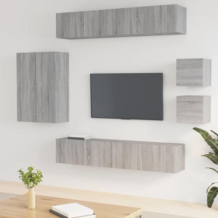 Produktbild VidaXL TV Schrank Set 8-tlg. Grau Sonoma Wohnwand Hängeschrank Schrankwand (30 x 30 x 110 cm)