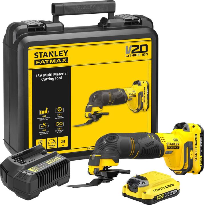 Produktbild Stanley FatMax 18V AkkuMultifunktionswerkzeug SFMCE500D2K (2.0 Ah, Schleifer, Säge & Universalmesse
