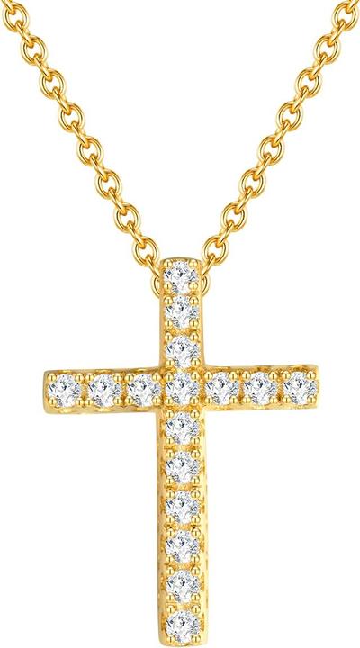 Immagine prodotto Rafaela Donata Croce da donna in argento Sterling Cubic Zirconia Oro Giallo 40,0 cm di catena base + 5,0 cm di (Argento, 40 - 45 cm)
