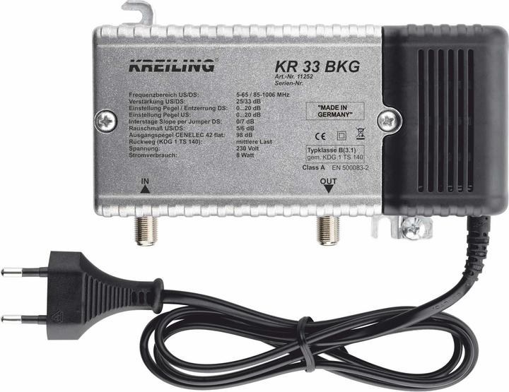 Produktbild Kreiling BK-Verstärker 33dB 25dB Rückweg 0-65MHz KR 33 BKG (Verstärker)