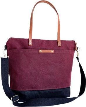 Immagine prodotto Only-Bags.Store Borsa a tracolla e messenger LARGE in tela cerata - Rosso borgogna e nero - Grande