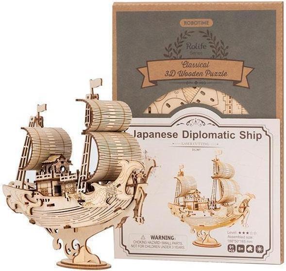 Actual product image Robotime Rolife 3D wooden puzzle Japanese diplomatic ship 91 pieces (91 pieces)