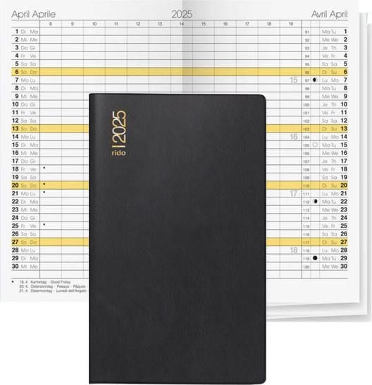 Produktbild Rido Taschenkalender Miniplaner d15 8,7x15,3cm 1 Monat/2 Seiten Kunststoff schwarz 2025 (Deutsch)
