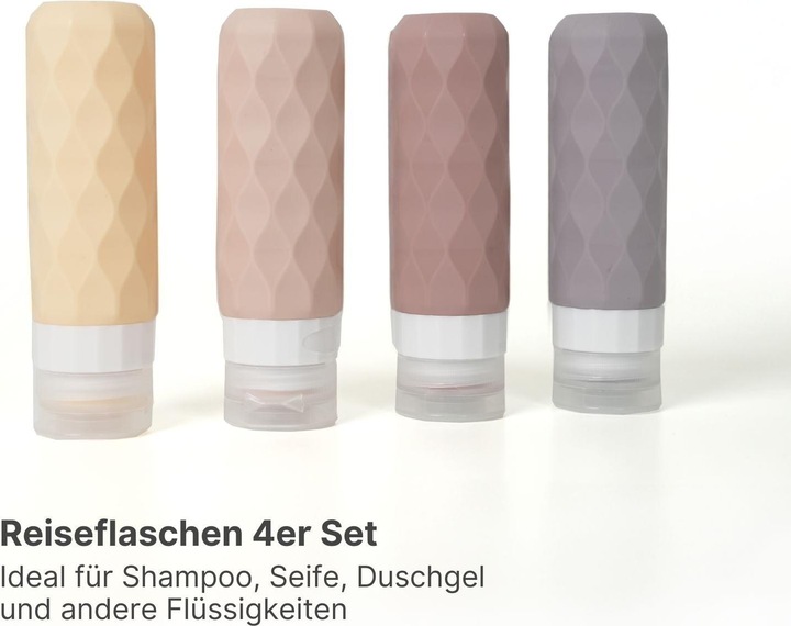 Produktbild Hermex Reiseflaschen 4er Set (Hygieneprodukt, Flüssigkeitsbeutel, Necessaire)