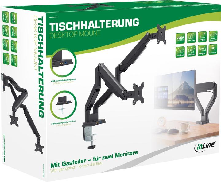 Immagine prodotto InLine Supporto da tavolo con sollevatore e USB/audio (Tavolo, 17", 9 kg)