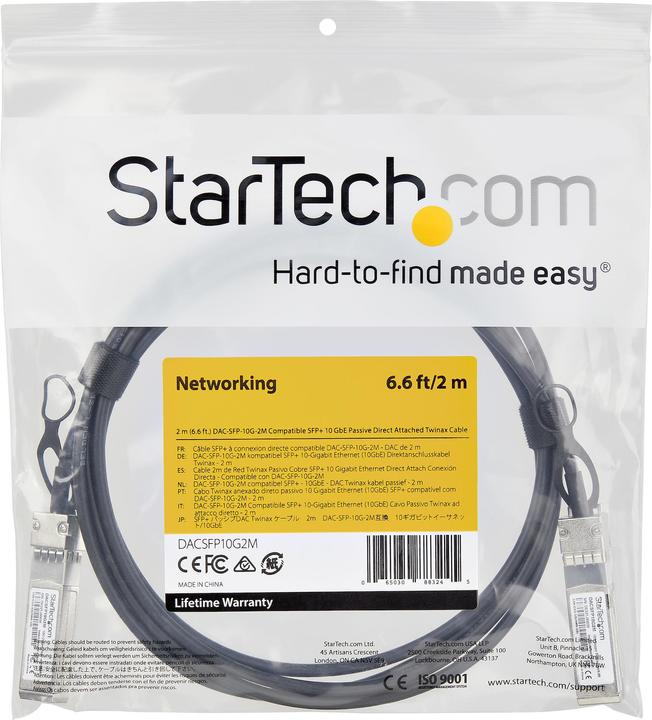 Actual product image StarTech Dell EMC DAC-SFP-10G-2M compatible, SFP+ DAC Twinax cable -
