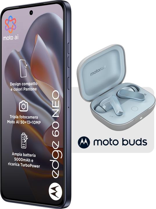 Immagine prodotto Motorola Pack 2x1 Edge 60 Neo 8/256 Grisaille + Moto Buds (256 GB, Grigio, 6.36", Doppia SIM, 5G)