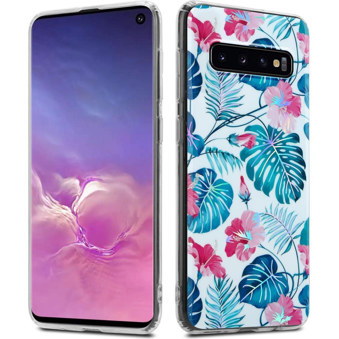 Cadorabo IMD TPU Bunte Blumen & Blätter Cover (Samsung Galaxy S10), Smartphone Hülle, Weiss