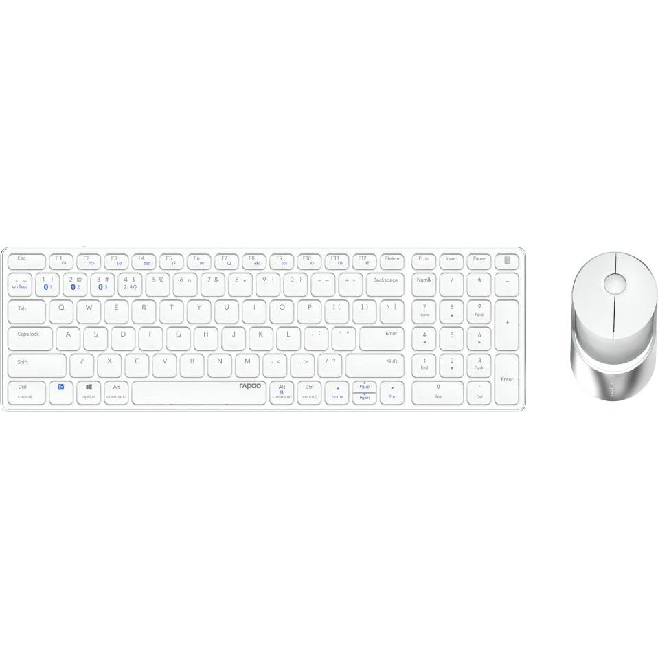 Rapoo 9750M (DE, Kabellos), Tastatur, Weiss