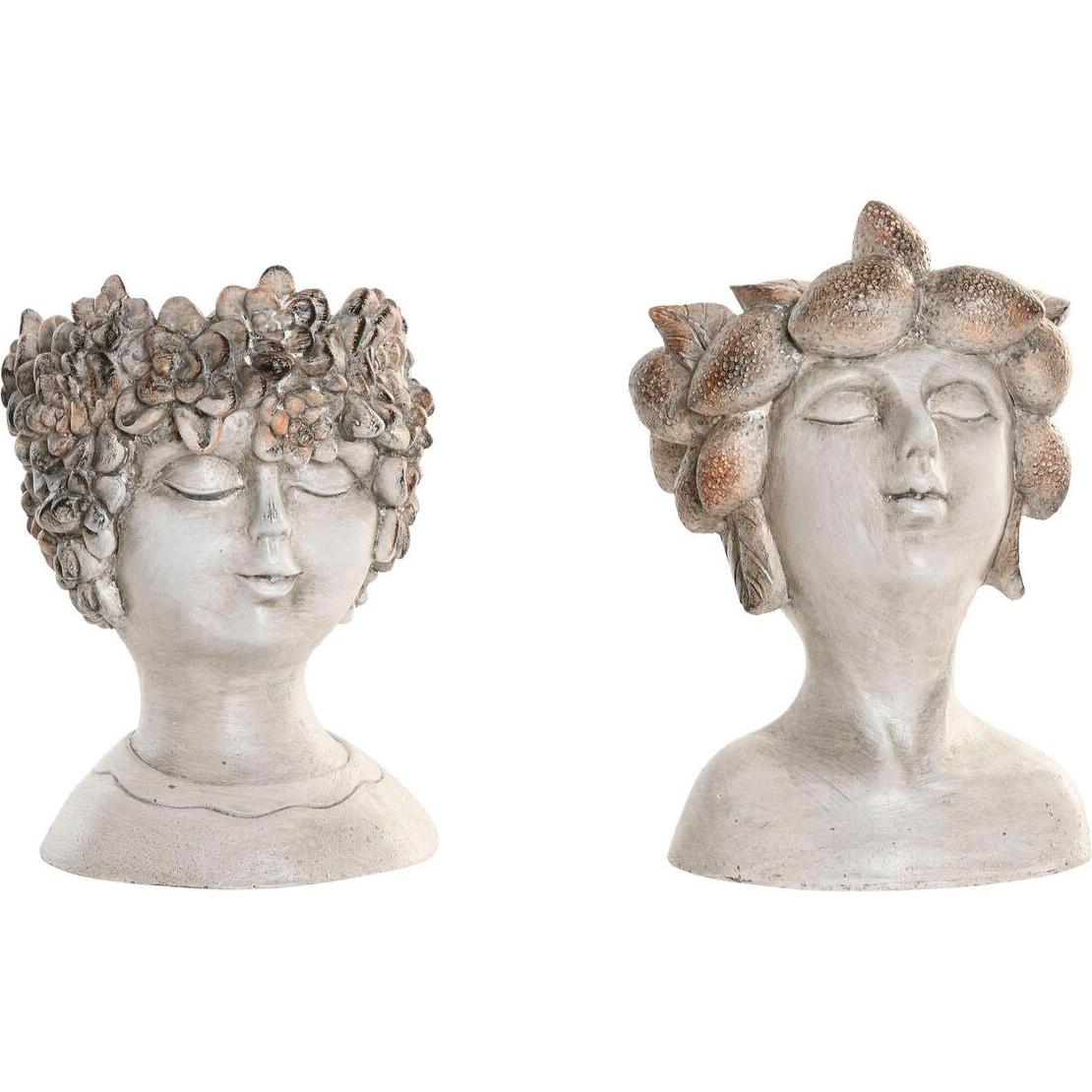 Esprit, Vaso da fiori, Home Blumentopf Home Grau Harz Gesicht Shabby Chic 18 X 15 X 23 Cm (2 Stück)