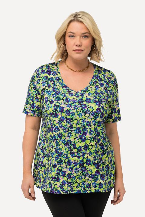 Image du produit Ulla Popken T-shirt long floral à manches courtes. Ligne A et col V (62)
