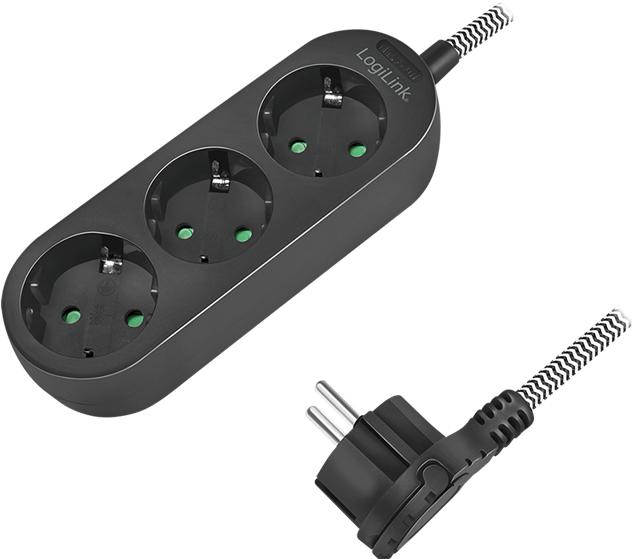 Produktbild LogiLink Steckdosenleiste,3xCEE 7/3,Textilkabel (3x, CEE 7/3, 1.50 m)