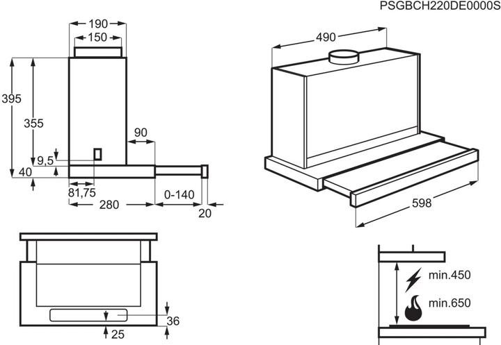 Image du produit Electrolux Hotte intégrée,, 60cm, Panneau en acier inoxydable (Hotte écran plat)