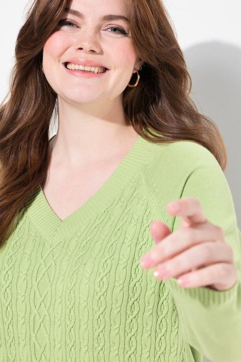 Produktbild Ulla Popken Pullover, Zopfmuster, V-Ausschnitt, Langarm (42, 44)