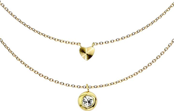 Actual product image Star Piercing Chain Gold Plated Pendant Heart and Circle with Crystal (without brass, Surgical steel 316L)