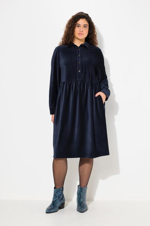 Immagine prodotto Ulla Popken Abito dal taglio oversize in velluto a coste con collo da camicia e maniche lunghe e blusanti (50, 52)