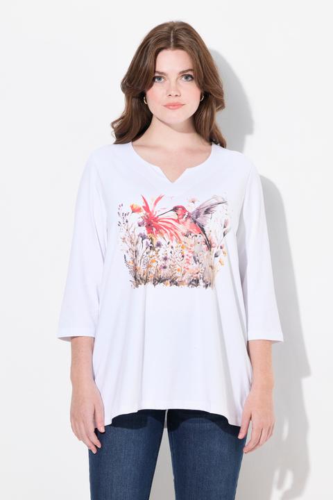 Immagine prodotto Ulla Popken Maglia dal taglio svasato con fiori, scollo a tunica e maniche a 3/4 (62)