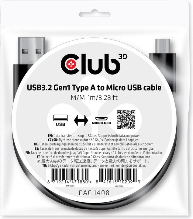 Produktbild Club 3D USB A—Micro USB B (1 m, USB 3.2)