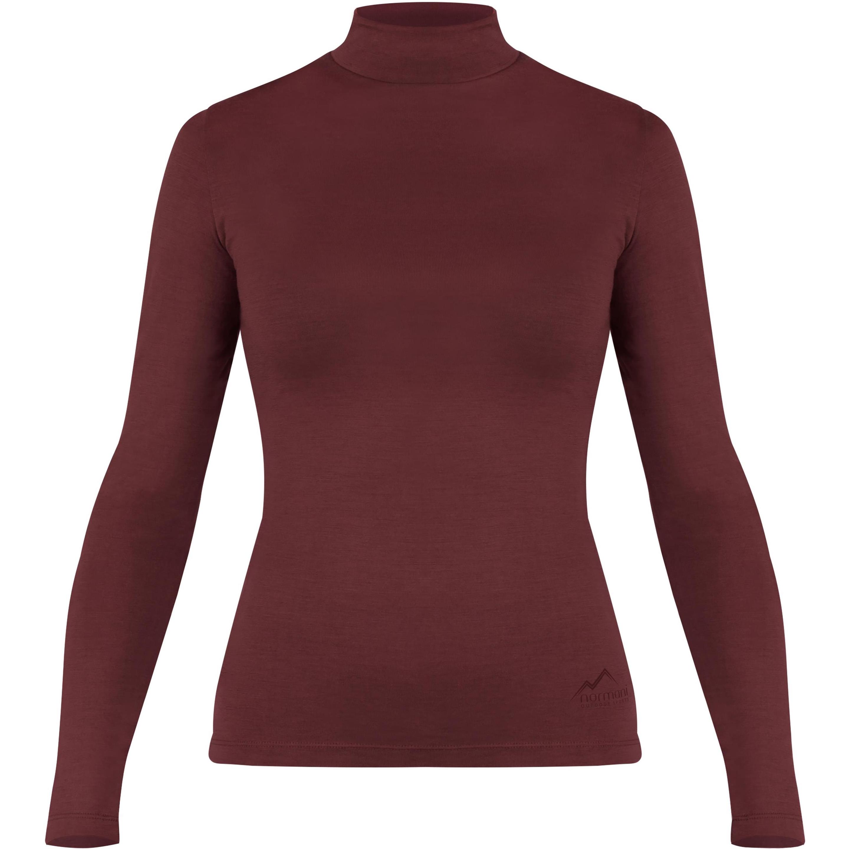 Normani, Damen, Funktionsshirt, Damen Merino Longsleeve mit Stehkragen „Romsey" - 9561 (L), Rot, L