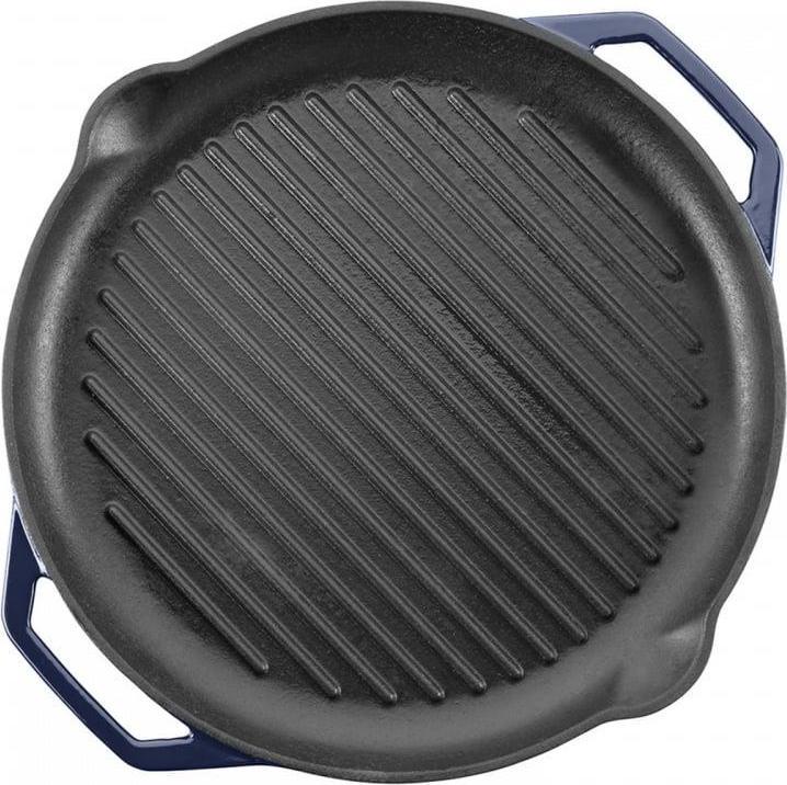 Actual product image Enameled Ribbed Cast Iron Frying Pan Blu (Frying pan, Cast iron, 34 x 5 cm)