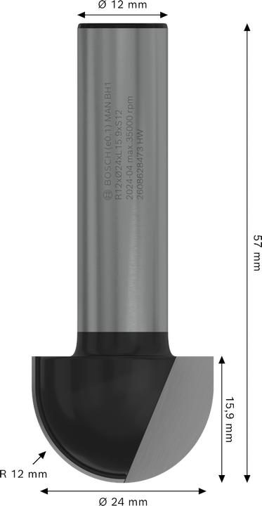 Actual product image Bosch Professional Zubehör Concave milling cutter, 12 mm, R1 12 m