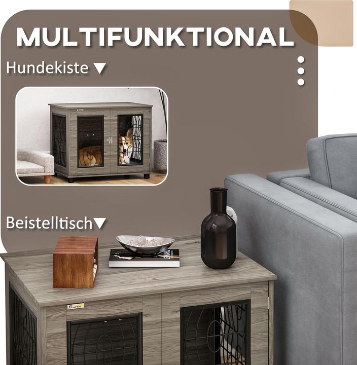 Produktbild PawHut Hundekäfig Spanplatte, Stahl Grau (Hundezwinger)