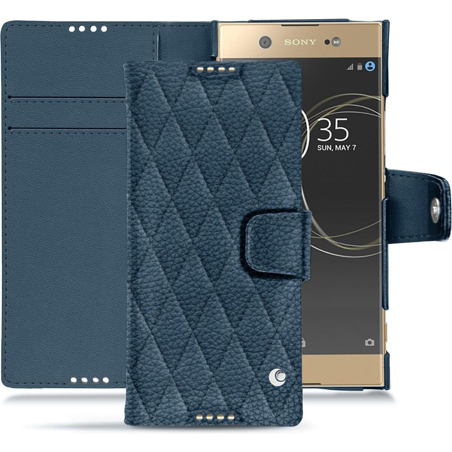 Noreve Lederschutzhülle Wallet (Sony Xperia XA1 Ultra), Smartphone Hülle, Blau