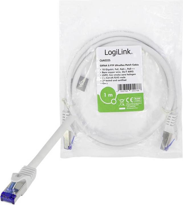 Actual product image LogiLink Patch cord Ultraflex, Cat.6A, S/FTP, 20 m, grey withCat.7 raw cable, extra flexible & soft cable m (S/FTP, CAT6a, 20 m)