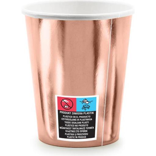 Thumbnail - Partydeco, Einweggeschirr, Cups Happy Birthday!, rose gold, 260ml (1 pkt / 6 pc.) (1 x)