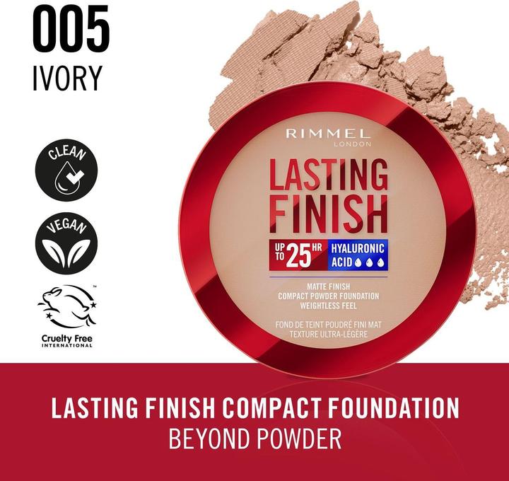 Actual product image Rimmel London Lasting Finish 25H Compact Powder Foundation (005 Ivory)
