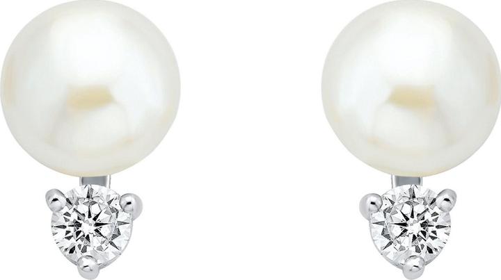 Amor Klassische Perlenohrstecker mit funkelnden weissen Zirkonia (synth.) veredelt (Silber)