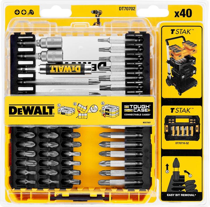 Actual product image DeWalt nozzle set 40 pcs (DT70702QZ) (Cross Phillips PH M1, Cross Phillips PH M2, Cross Phillips PH M3, Cross Pozidriv PZ M2, Cross Pozidriv PZ M3, Hexagon socket TX M10, Hexagon socket TX M15, Hexagon socket TX M25, Hexagon socket TX M30)