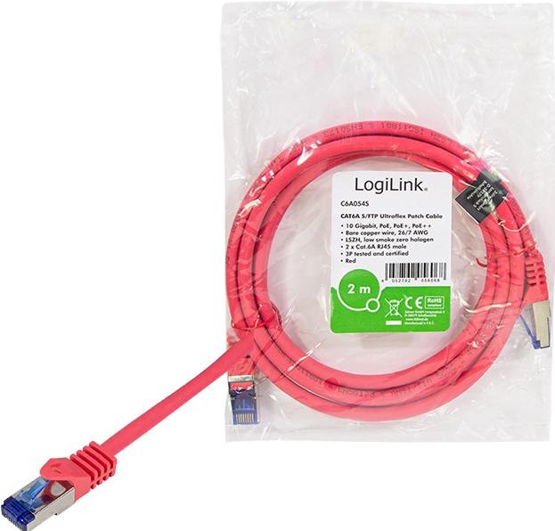 Actual product image LogiLink Patch cord Ultraflex, Cat.6A, S/FTP, 2.0 m, red withCat.7 raw cable, extra flexible & soft cable m (S/FTP, CAT6a, 2 m)