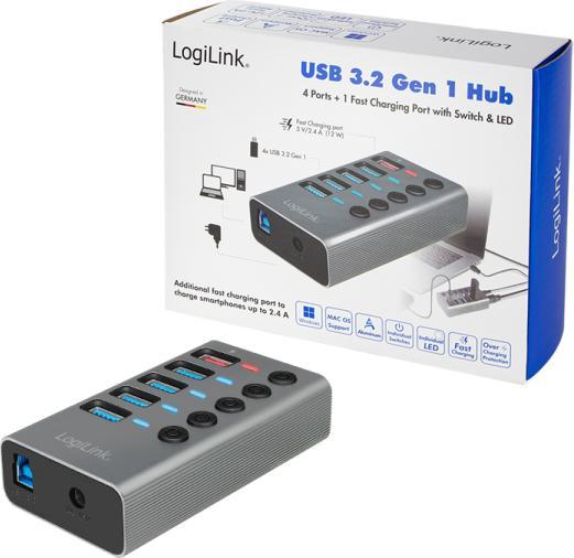 Produktbild LogiLink Hub 4 x USB 3.2 Gen 1 + 1 x USB (Fast Charging) (USB-C, 5 Ports)