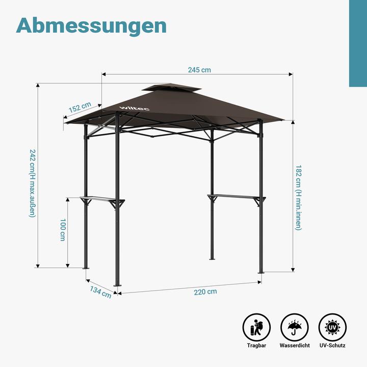 Actual product image Wiltec Barbecue pavilion coffee 245x152cm BBQ pavilion barbecue canopy barbecue tent (245 cm, 158 cm)