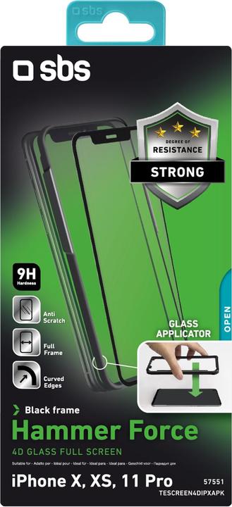 Image du produit SBS Protection d'écran en verre 4D plein écran pour iPhone 11 Pro/XS/X avec applicateur (1 pcs, Apple iPhone 11 Pro, Apple iPhone X, Apple iPhone XS)