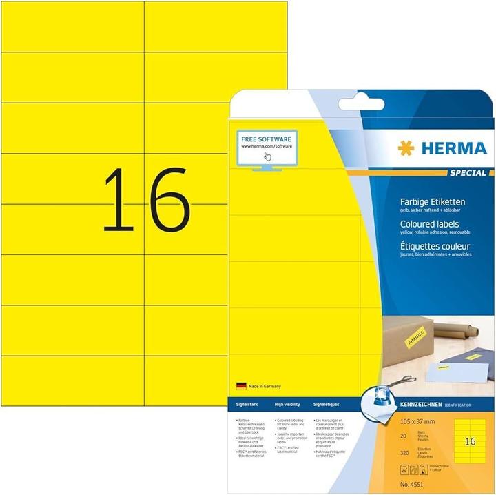 Produktbild HERMA Farbige Etiketten A4 ablösbar