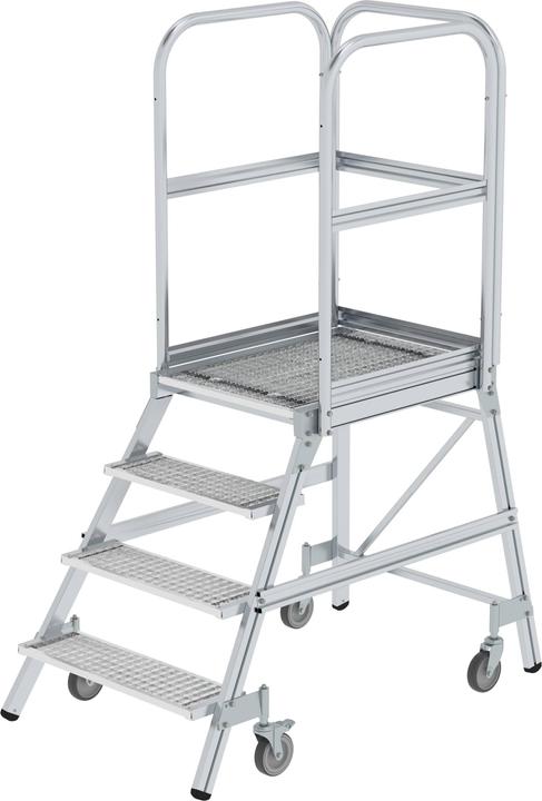 Produktbild Munk Podesttreppe einseitig begehbar mit Federrollen Stahl-Gitterrost 4 Stufen (Plattformleiter, 141 cm)