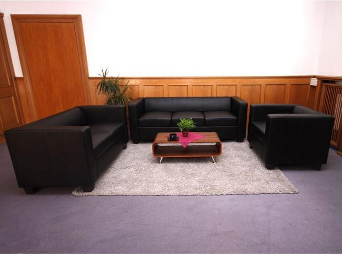 Immagine prodotto Mendler Set di divani 3-2-1 Loungesofa Lille - pelle, nero (2 posti, 3 posti)