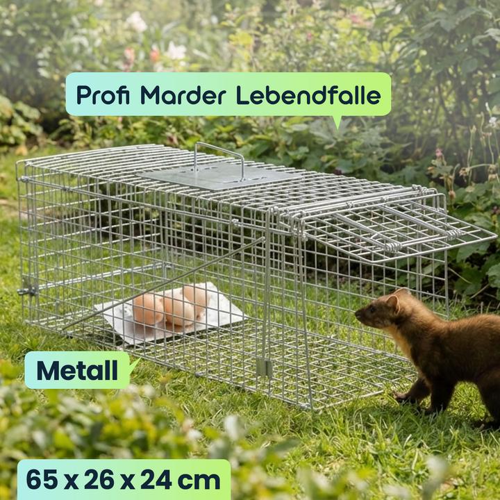 Produktbild Ideoon Profi Marder Lebendfalle - Wiederverwendbare Gitterfalle mit Trittplatte, Tragegriff und Beissschutz