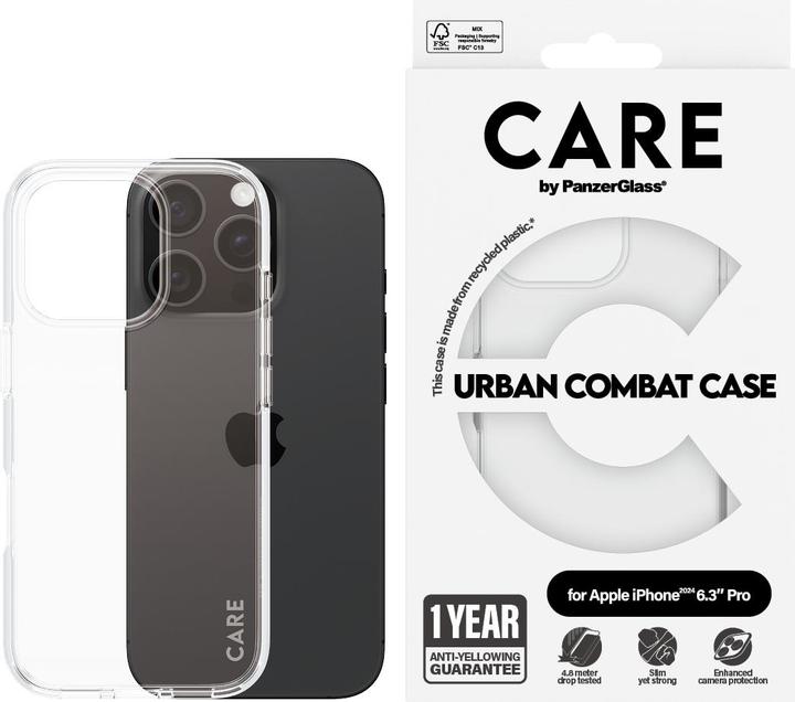 Actual product image PanzerGlass CARE Flagship Case Urban Combat Clear Frame iPhone '24 6.3" Pro (Apple iPhone 16 Pro)