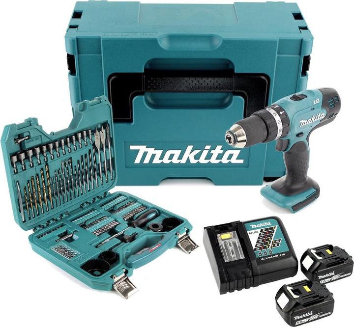 Produktbild Makita DHP 453 RTJ Akku Schlagbohrschrauber 18V 42Nm im Makpac + 2x 5,0 Ah Akku + Ladegerät + 100 tl (Akkubetrieb)