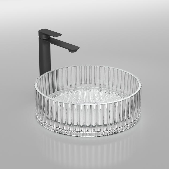 Produktbild Emke Aufsatzwaschtisch Ø40 cm Design-Waschbecken gehärtetes Bleikristallglas Weiss galvanisch (400 mm)