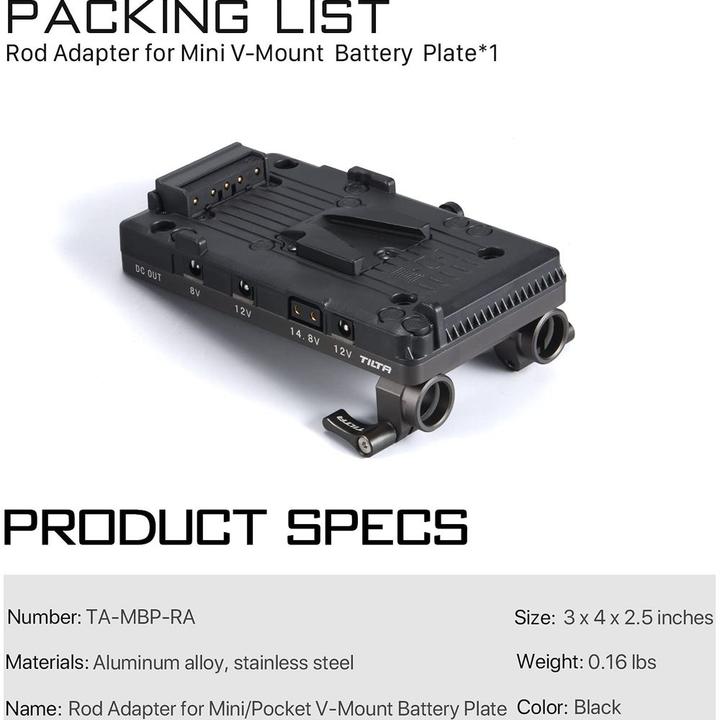 Actual product image Tilta Rod Adapter for Mini V-Mount Battery Plate (Cage accessories)