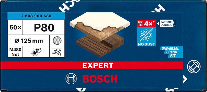 Image du produit Bosch Professional Zubehör Filet abrasif Expert M480 pour ponceuse excentrique, 125 mm, G 80, 50 pièces (80)