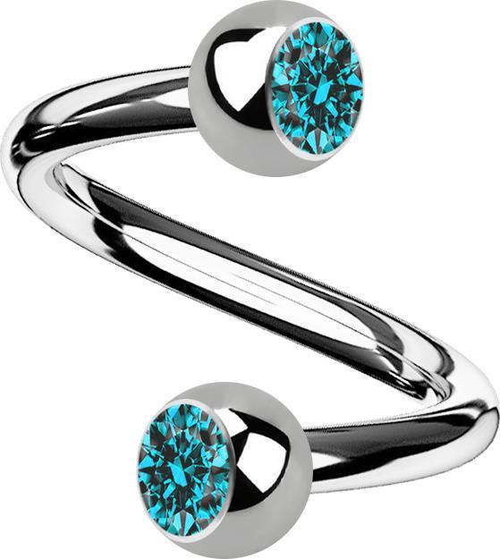 Actual product image Star Piercing Micro Spirale silber mit zwei Kugeln Kristall aqua (without brass, Titanium)