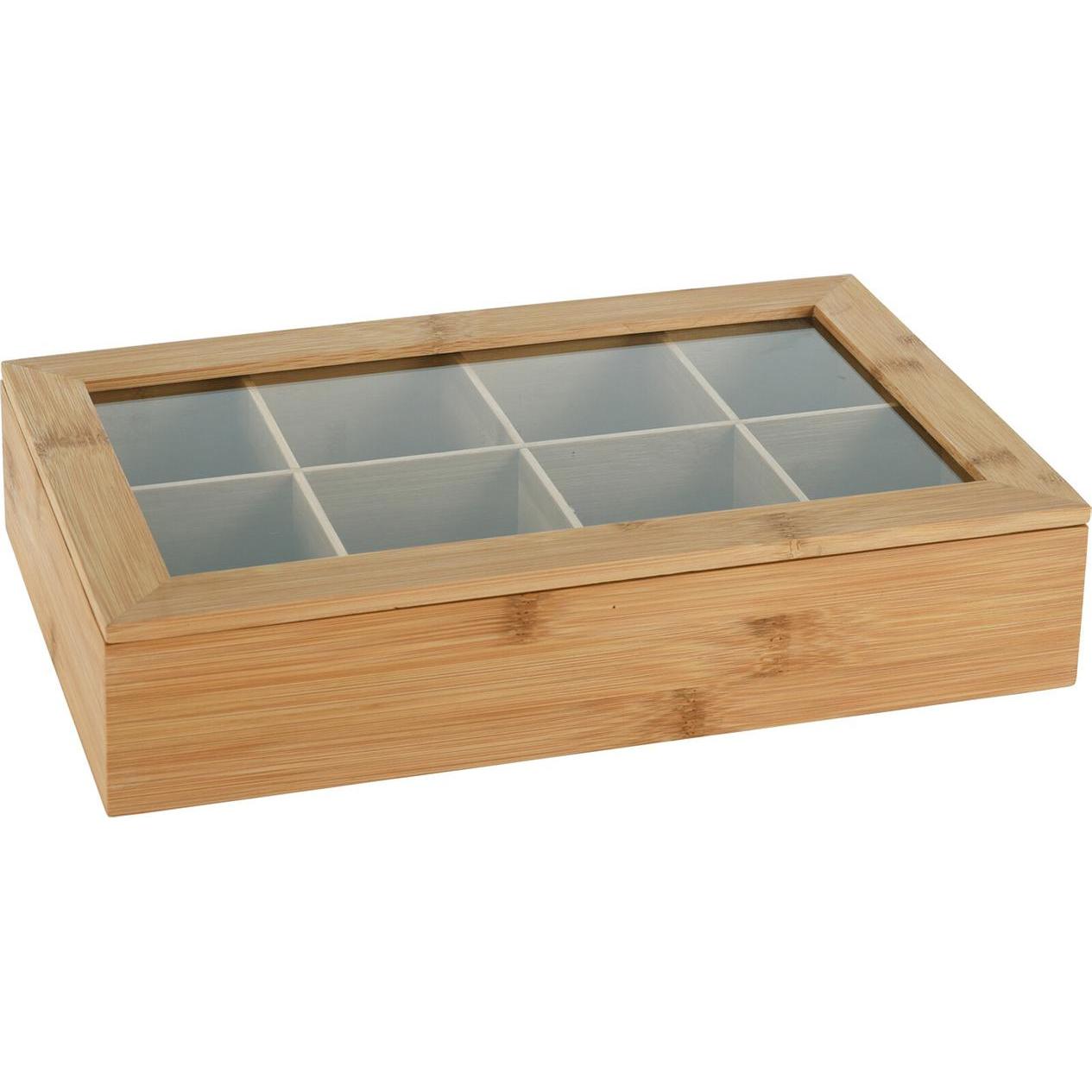 Natura Punto Teebeutel Box aus Bambus, mit Deckel und 8 Fächern, Vorratsbehälter, Braun