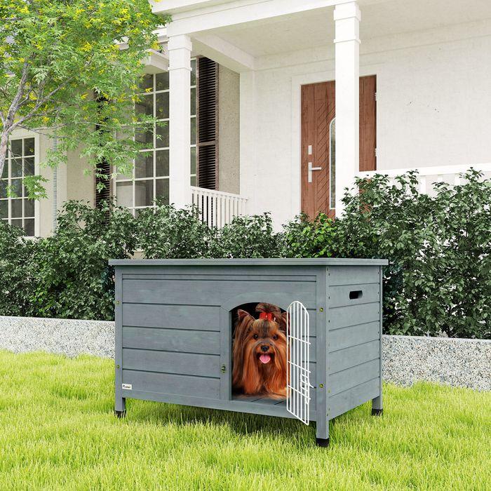 Actual product image Swisshandel24 Hundehütte Hundehaus mit Tür Hundebox Gitterbox für Katzen Tanne Grau (Dog house)