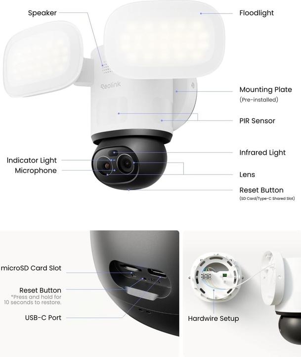 Actual product image Reolink Floodlight F850W 360° 4K WiFi Kamera (1920 x 1080 Pixels, 3840 x 2160 pixels)