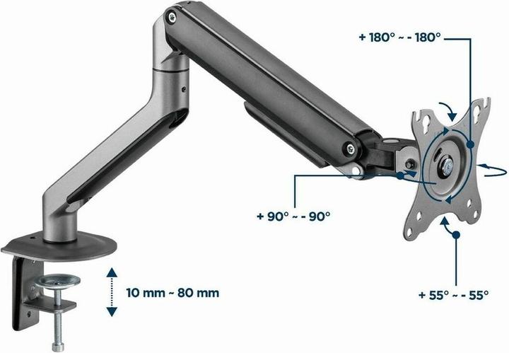 Actual product image Gembird Biurkowe ramię na monitor regulowane 17-32inch obciążenie do 9kg kolor szary (Table, 32", 9 kg)